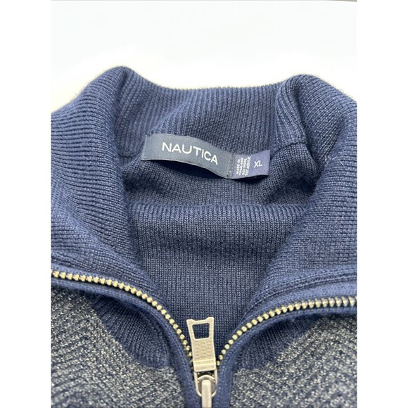 Nautica Full zip Navy/Grey Panels Cardigan Sweater Mens SZ XL - Picture 2 of 8